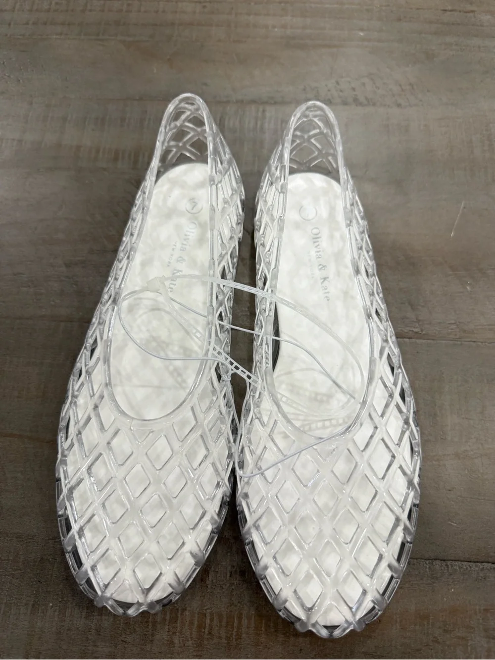 Olivia & Kate Clear Jelly Lace-Up Ballet Flats Size 7 NWOT